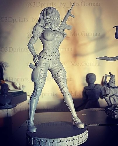 Baroness statue of woman holding gun 3D print model