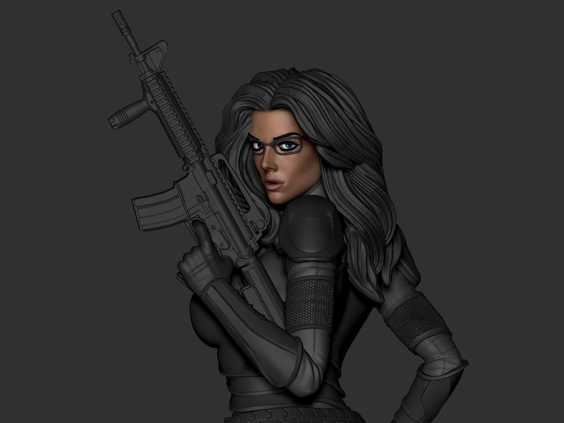 Baroness statue of woman holding gun 3D print model_3