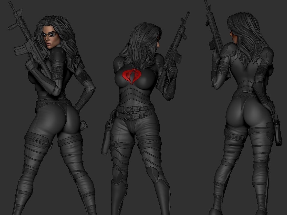 Baroness statue of woman holding gun 3D print model_4