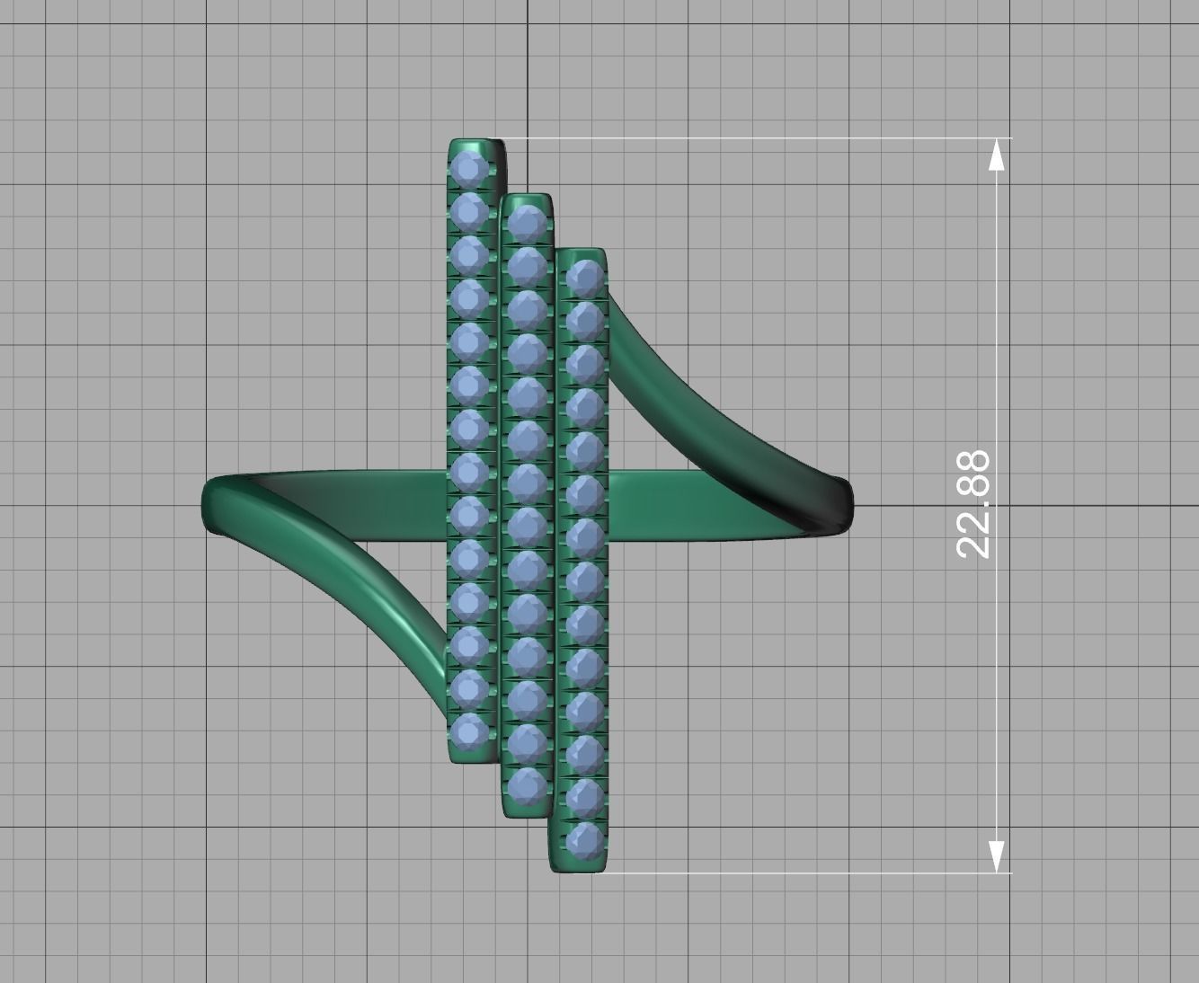 Alice 3Row Diamond Ring Bypass Ring French Pave Setting 3D print model_8