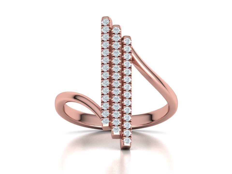 Alice 3Row Diamond Ring Bypass Ring French Pave Setting 3D print model_1