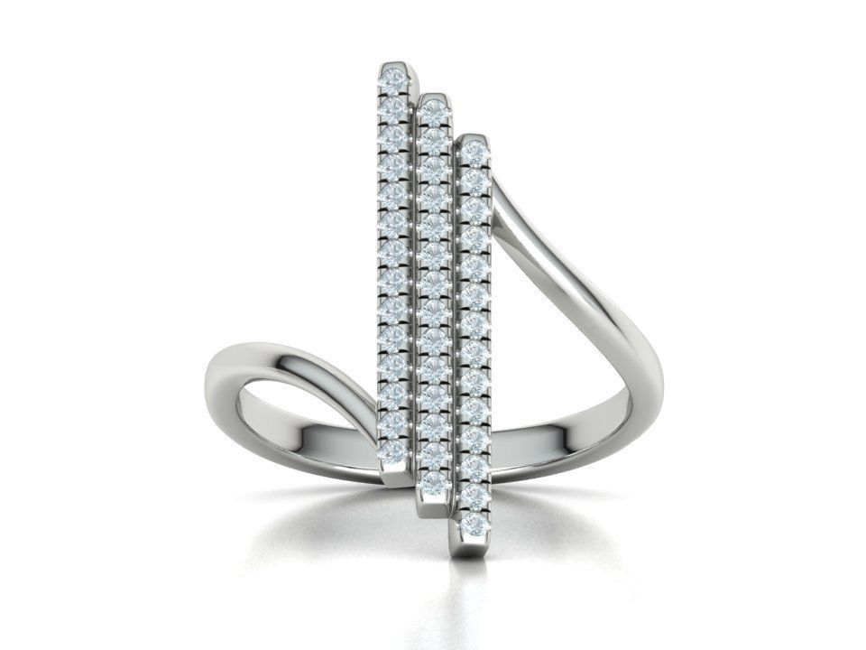 Alice 3Row Diamond Ring Bypass Ring French Pave Setting 3D print model_3