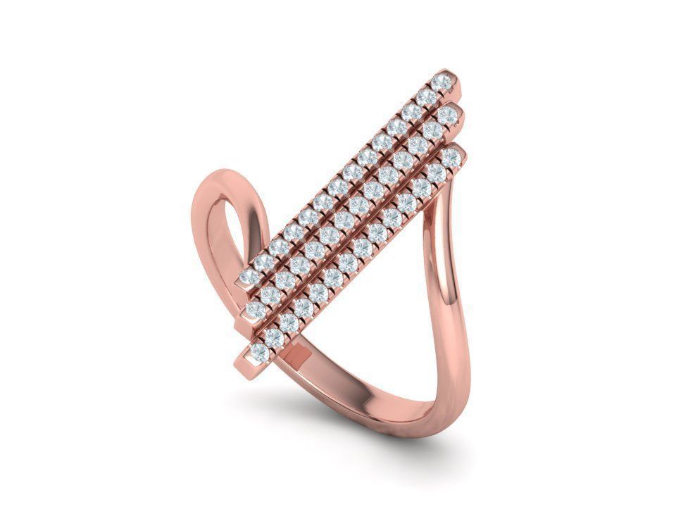 Alice 3Row Diamond Ring Bypass Ring French Pave Setting 3D print model_18