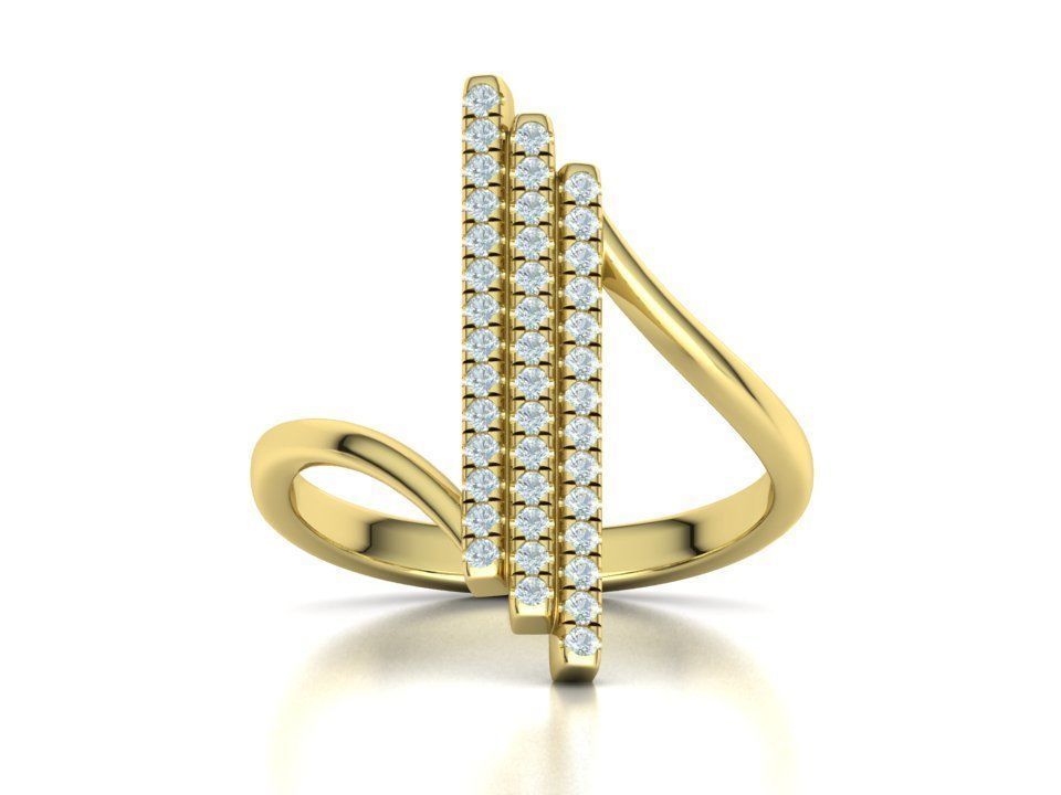 Alice 3Row Diamond Ring Bypass Ring French Pave Setting 3D print model_2