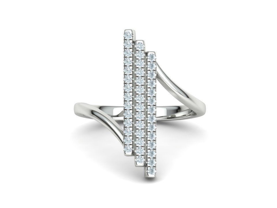 Alice 3Row Diamond Ring Bypass Ring French Pave Setting 3D print model_6