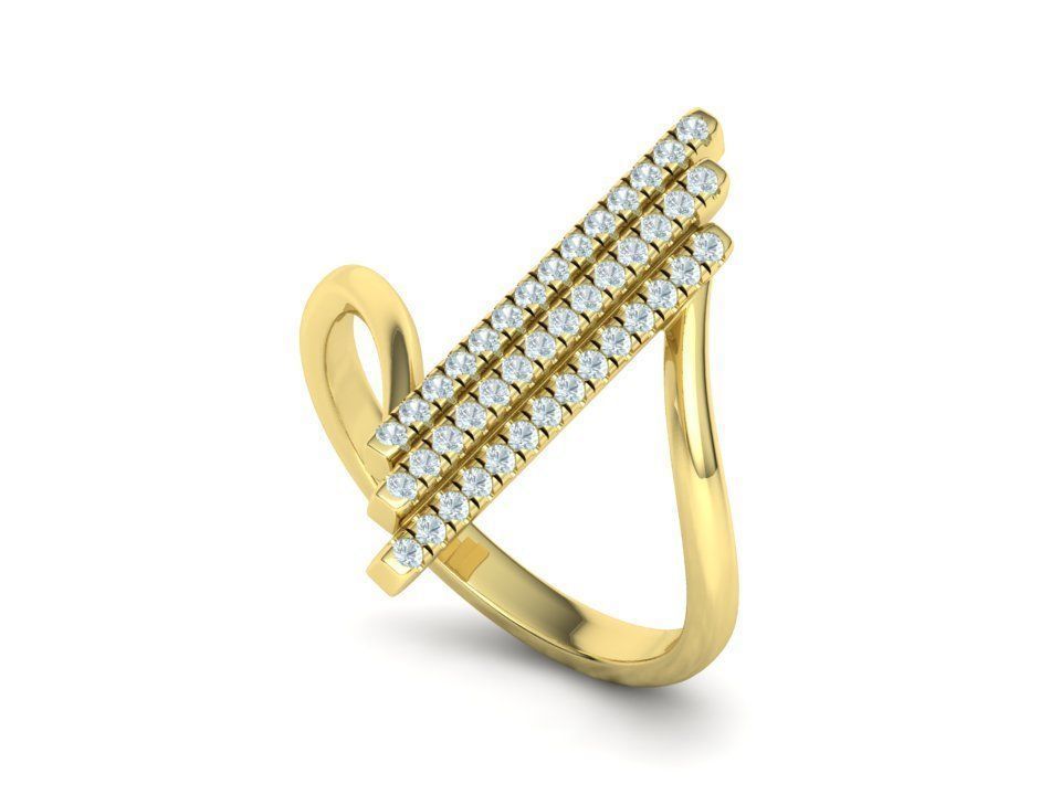 Alice 3Row Diamond Ring Bypass Ring French Pave Setting 3D print model_19