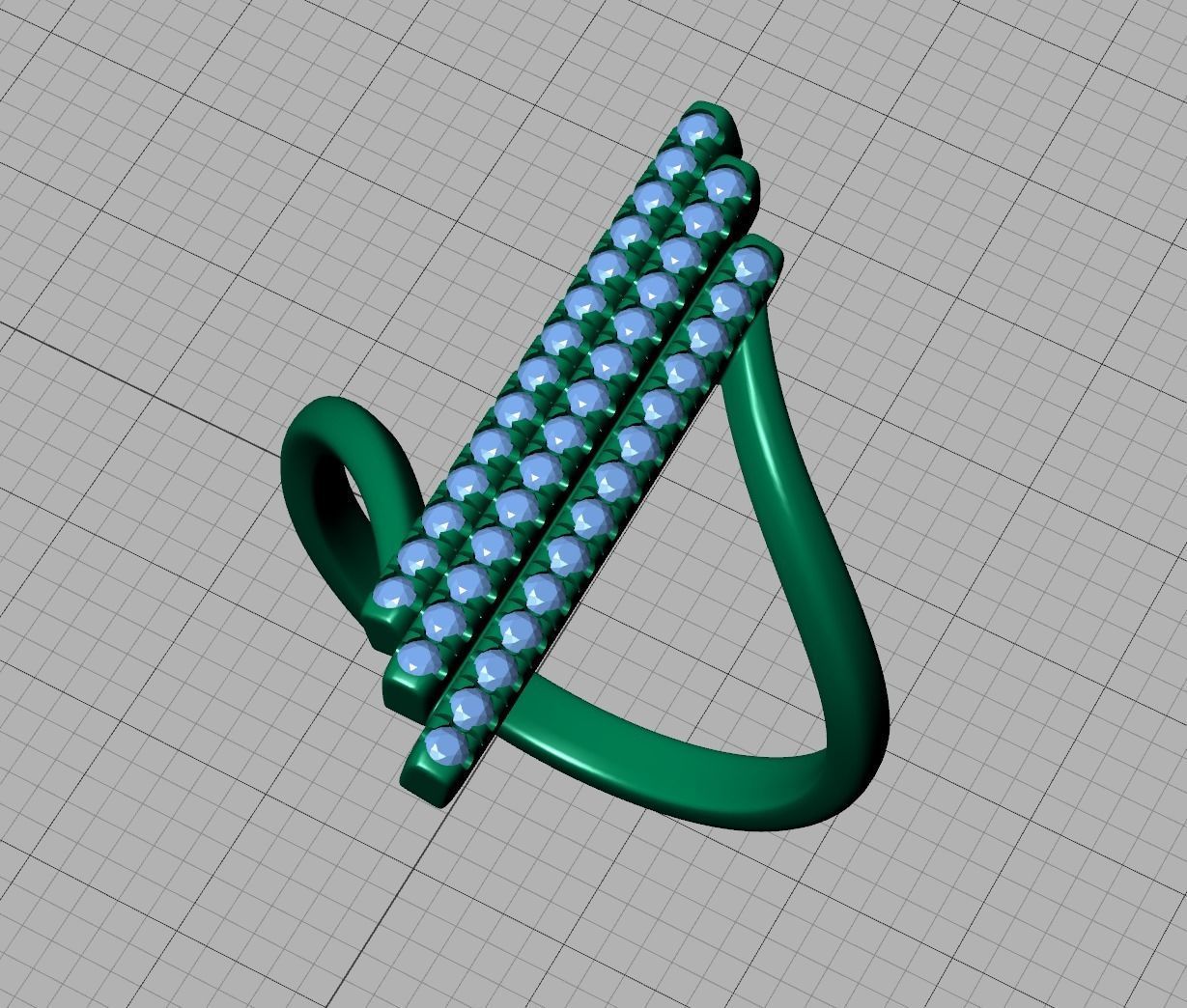 Alice 3Row Diamond Ring Bypass Ring French Pave Setting 3D print model_15