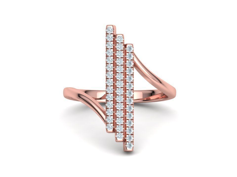 Alice 3Row Diamond Ring Bypass Ring French Pave Setting 3D print model_4