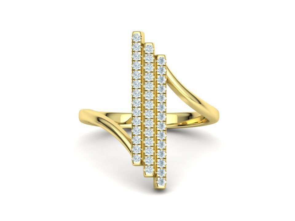 Alice 3Row Diamond Ring Bypass Ring French Pave Setting 3D print model_5