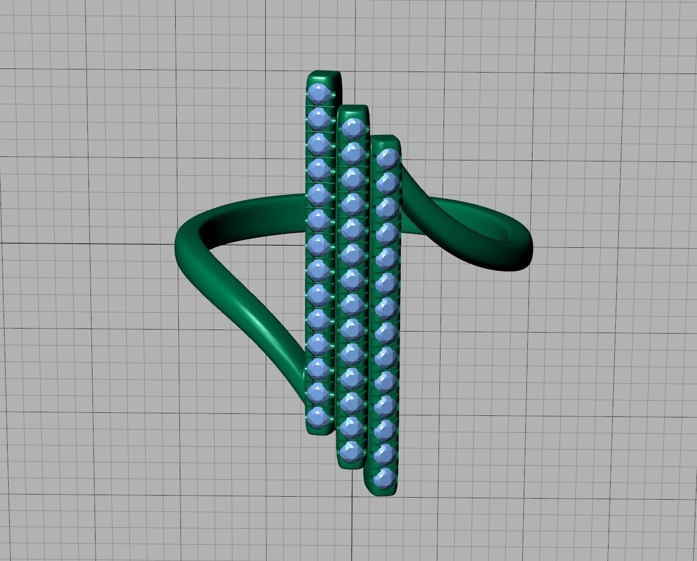 Alice 3Row Diamond Ring Bypass Ring French Pave Setting 3D print model_14