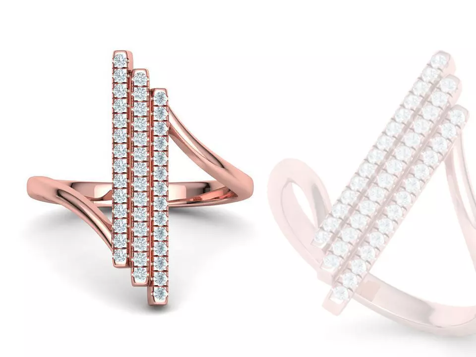 Alice 3Row Diamond Ring Bypass Ring French Pave Setting 3D print model_0