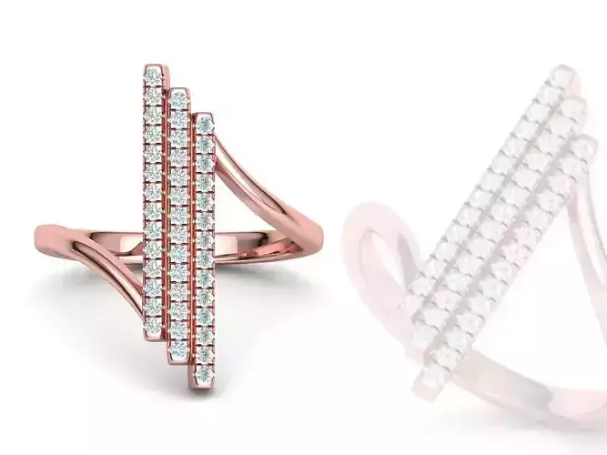 Alice 3Row Diamond Ring Bypass Ring French Pave Setting