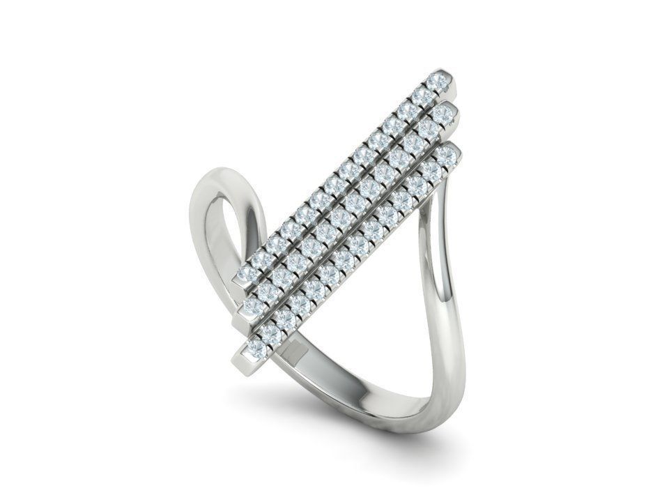 Alice 3Row Diamond Ring Bypass Ring French Pave Setting 3D print model_20