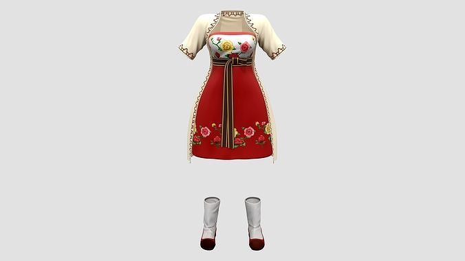  Japanese Anime Style Full Outfit Dress Coat Shoes Low-poly 3D model