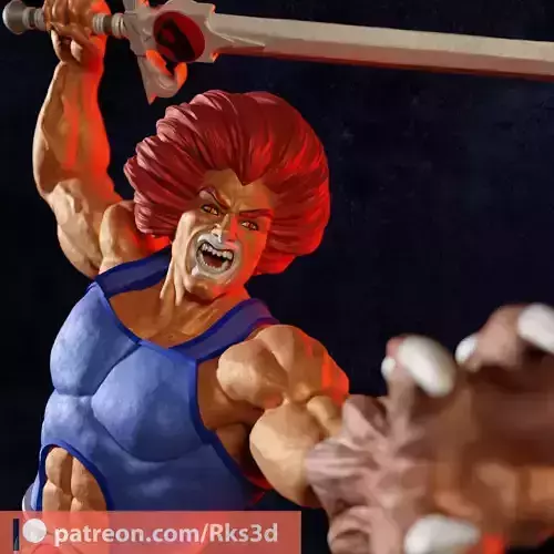 Liono statue of character holding sword