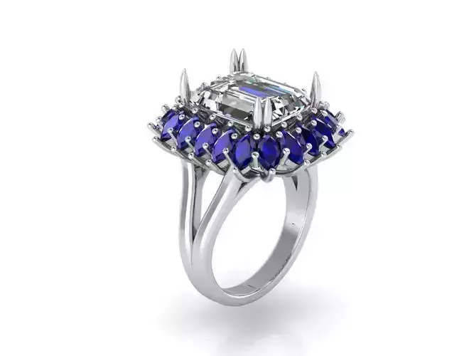 emerald cut marquise halo ring 373