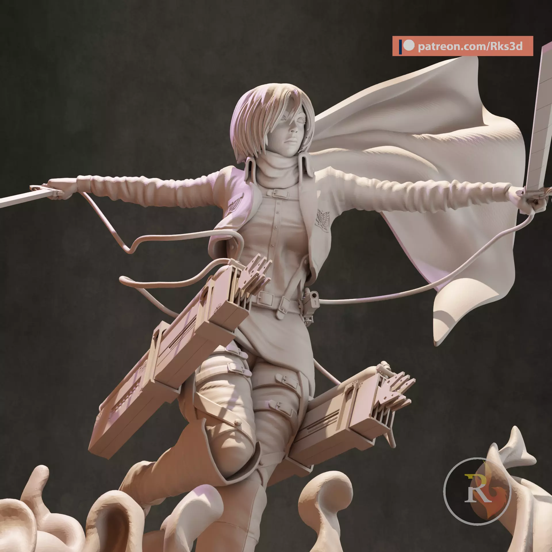 Mikasa attack on titan statue 3D print model_0