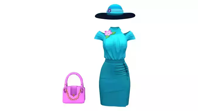 Full Teal Spring Summer Going Shopping Outfit Low-poly 3D model