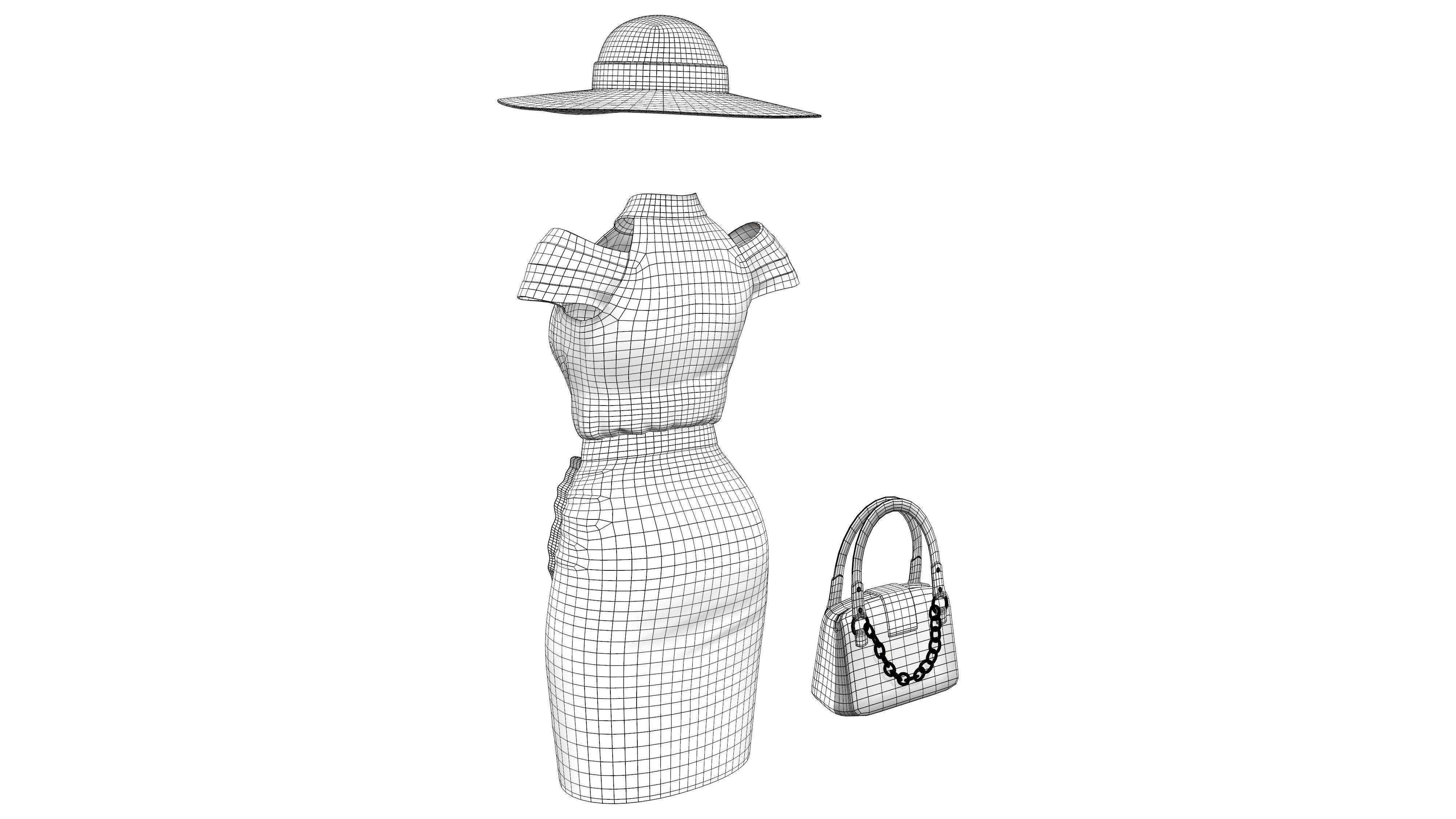 Full Teal Spring Summer Going Shopping Outfit Low-poly 3D model_10