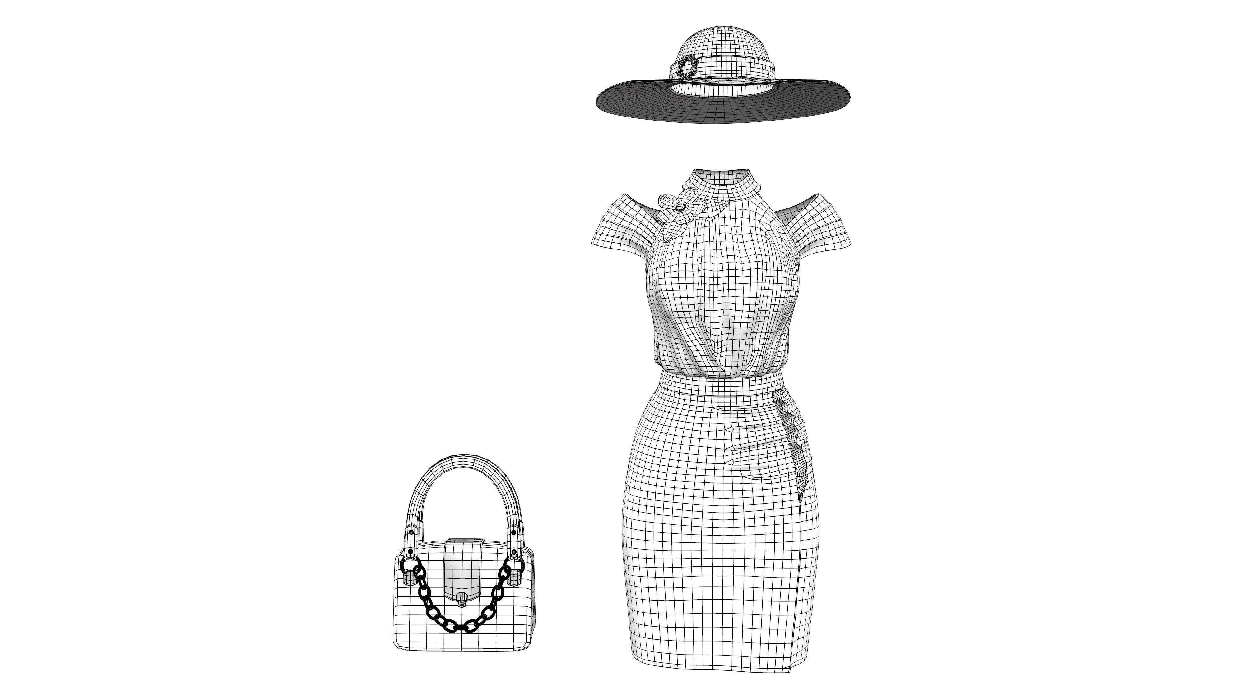 Full Teal Spring Summer Going Shopping Outfit Low-poly 3D model_9