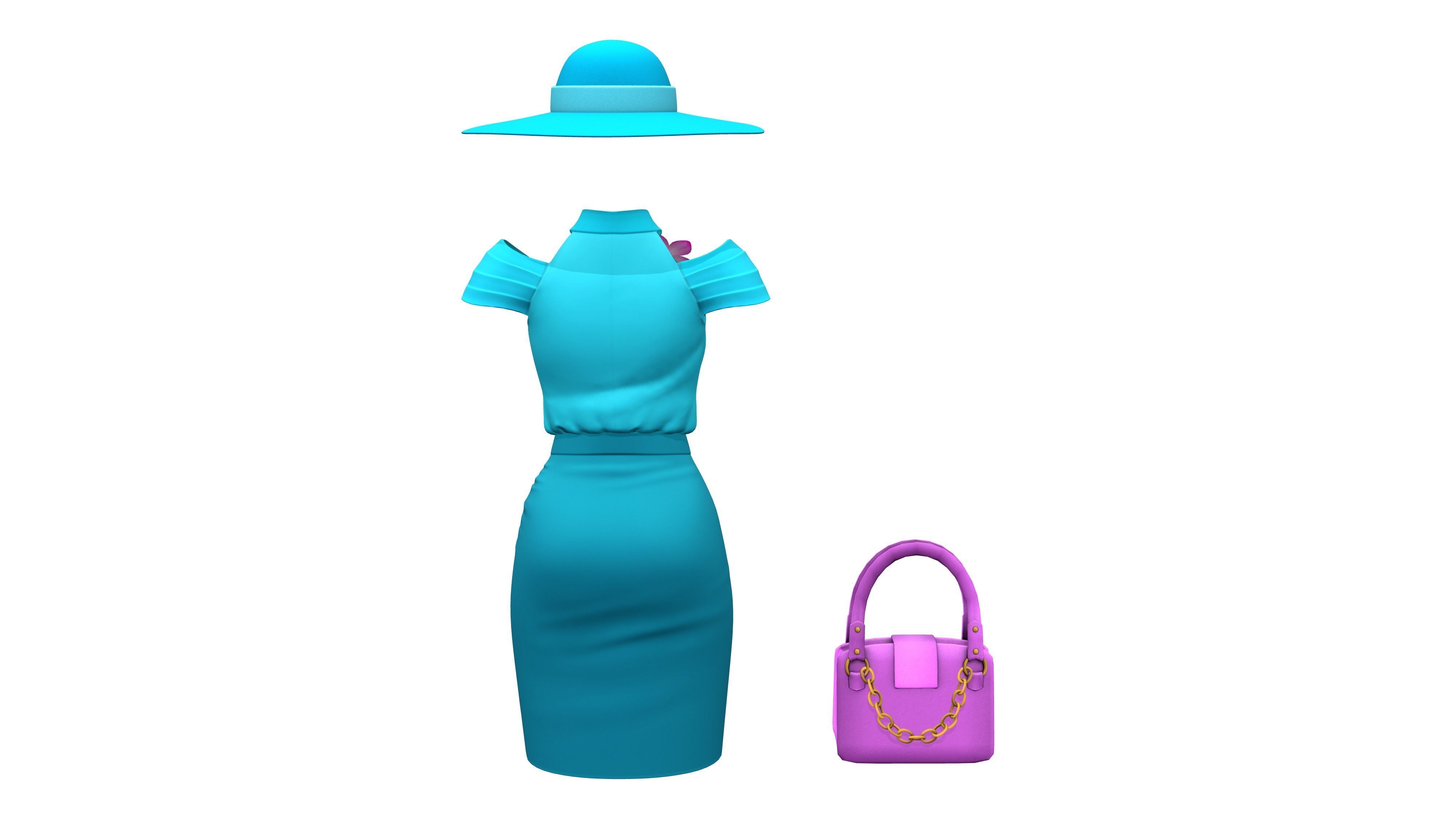 Full Teal Spring Summer Going Shopping Outfit Low-poly 3D model_8