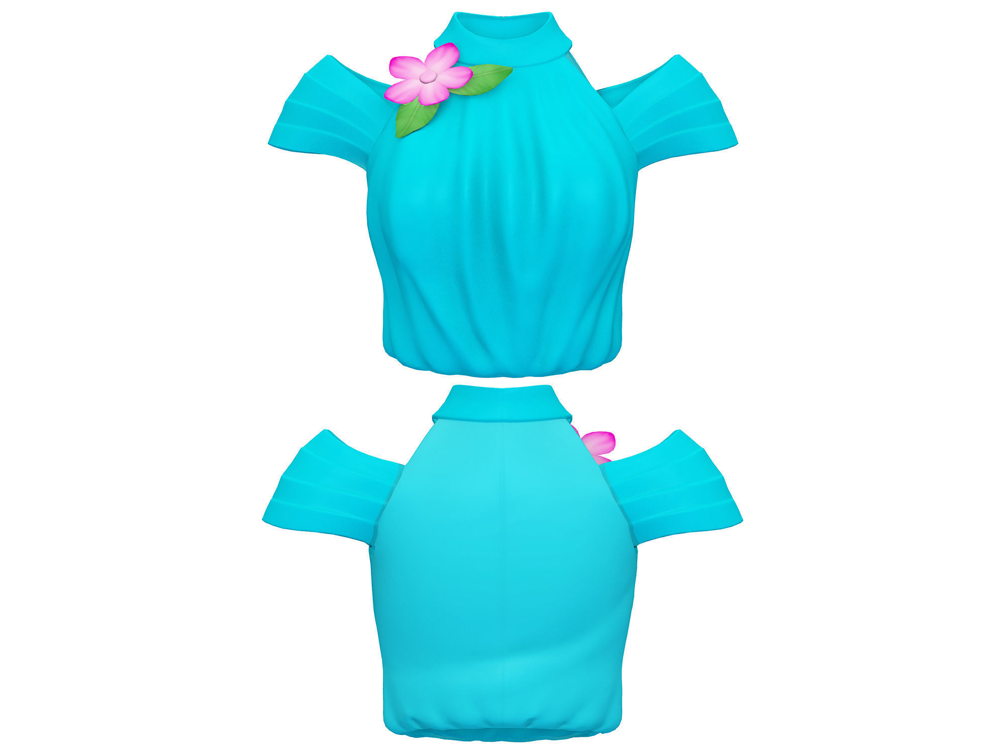 Full Teal Spring Summer Going Shopping Outfit Low-poly 3D model_3