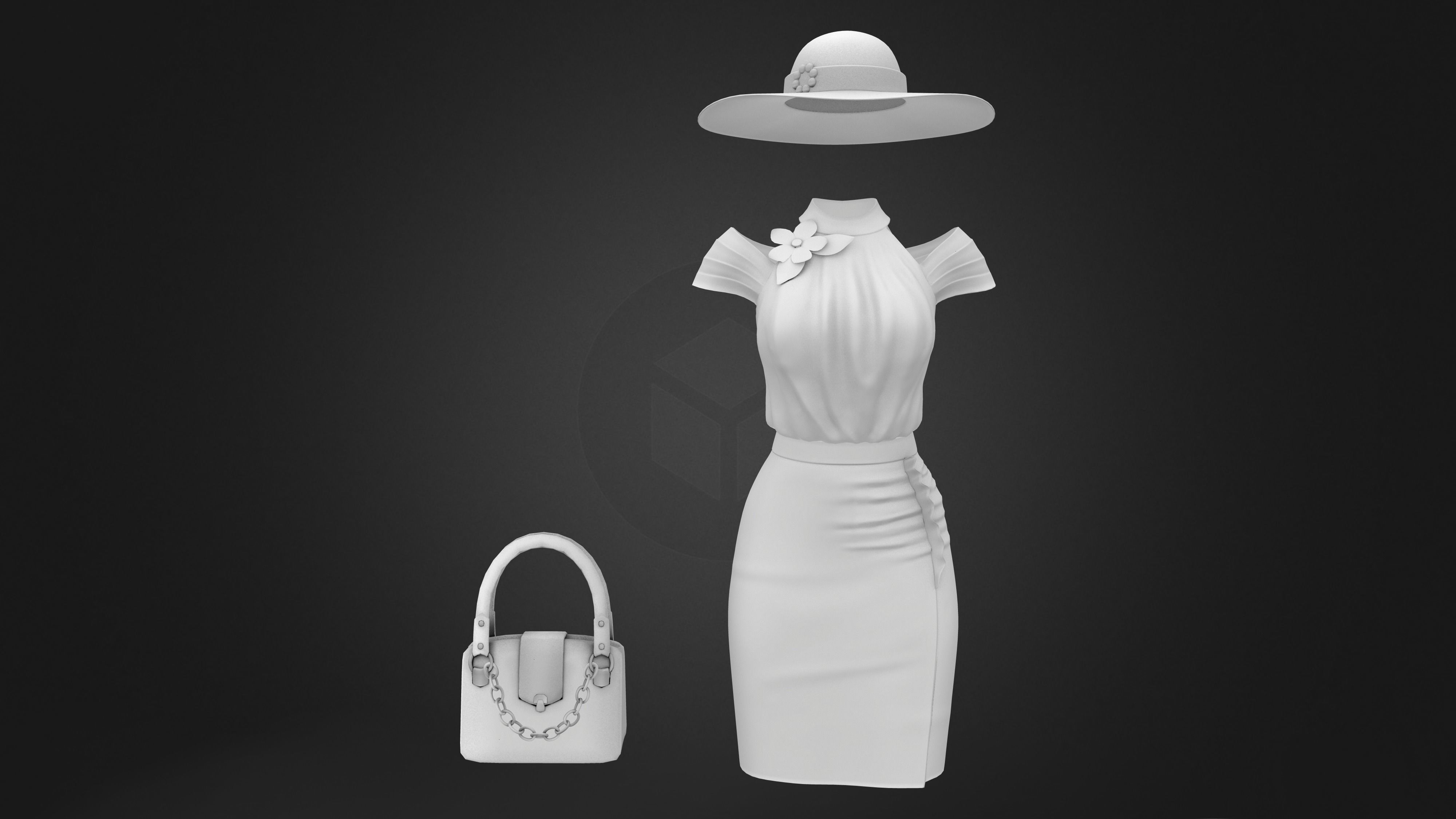 Full Teal Spring Summer Going Shopping Outfit Low-poly 3D model_11