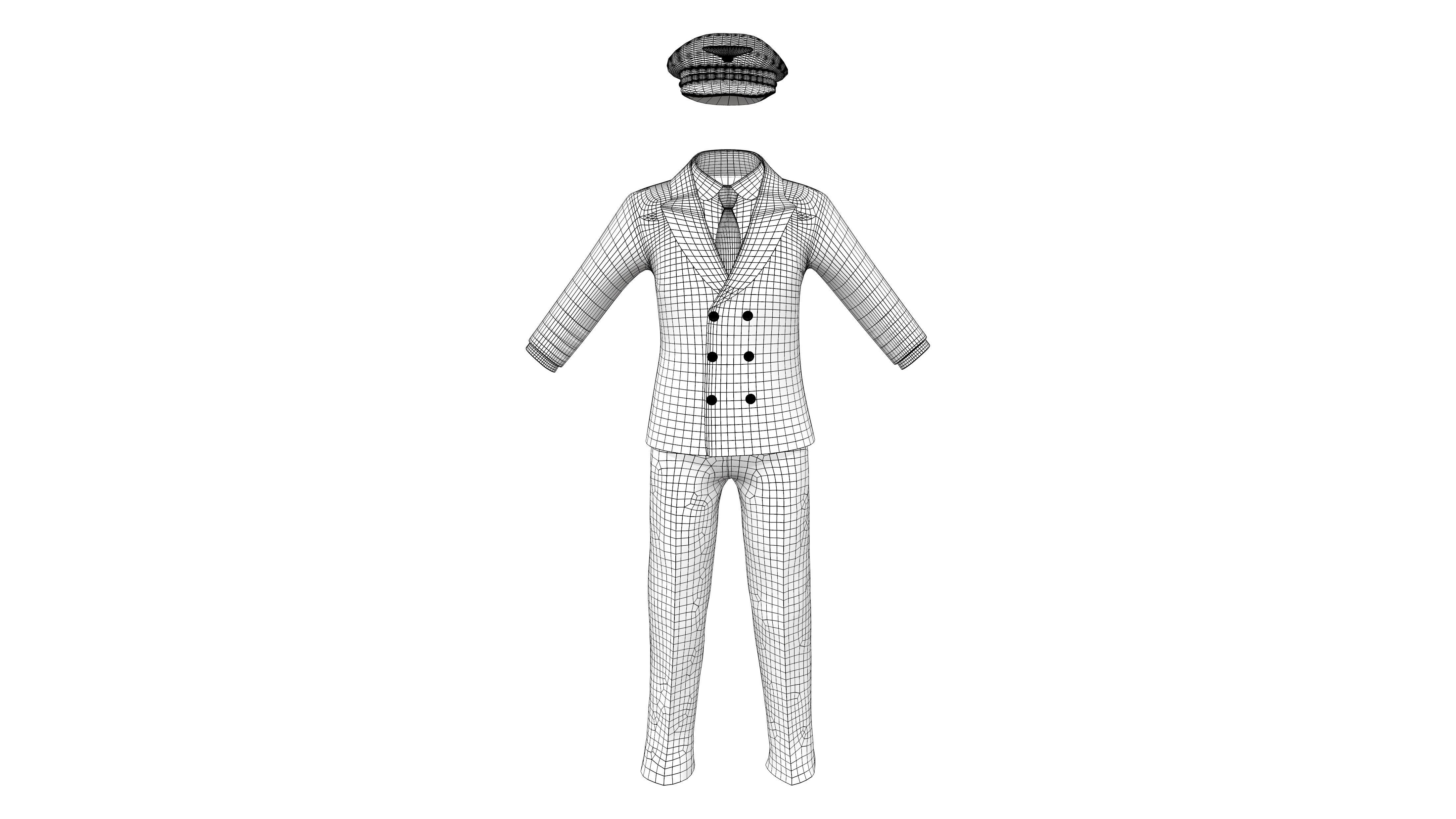 Men Captain Pilot Uniform With Pilot Hat Low-poly 3D model_6
