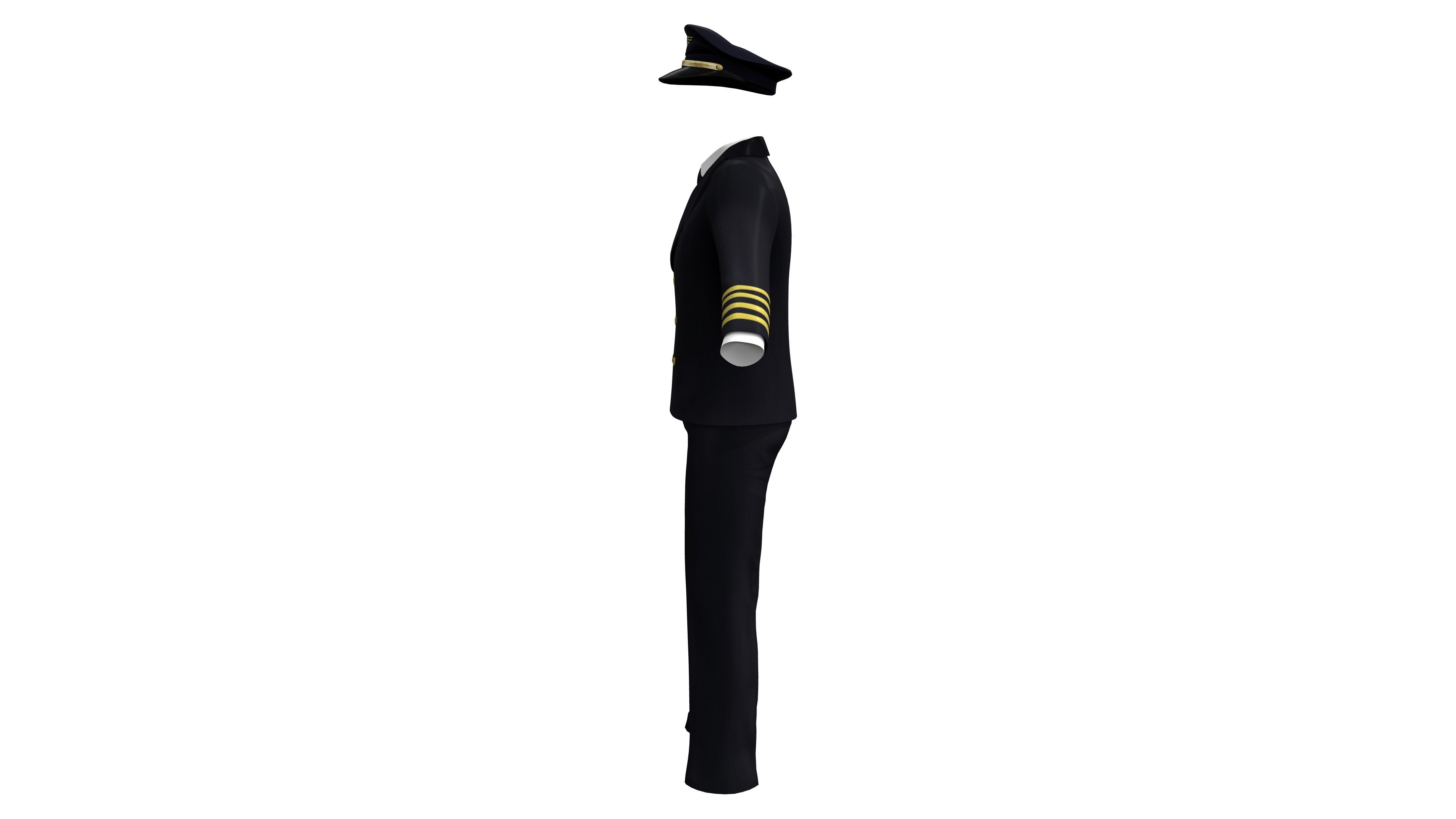 Men Captain Pilot Uniform With Pilot Hat Low-poly 3D model_3