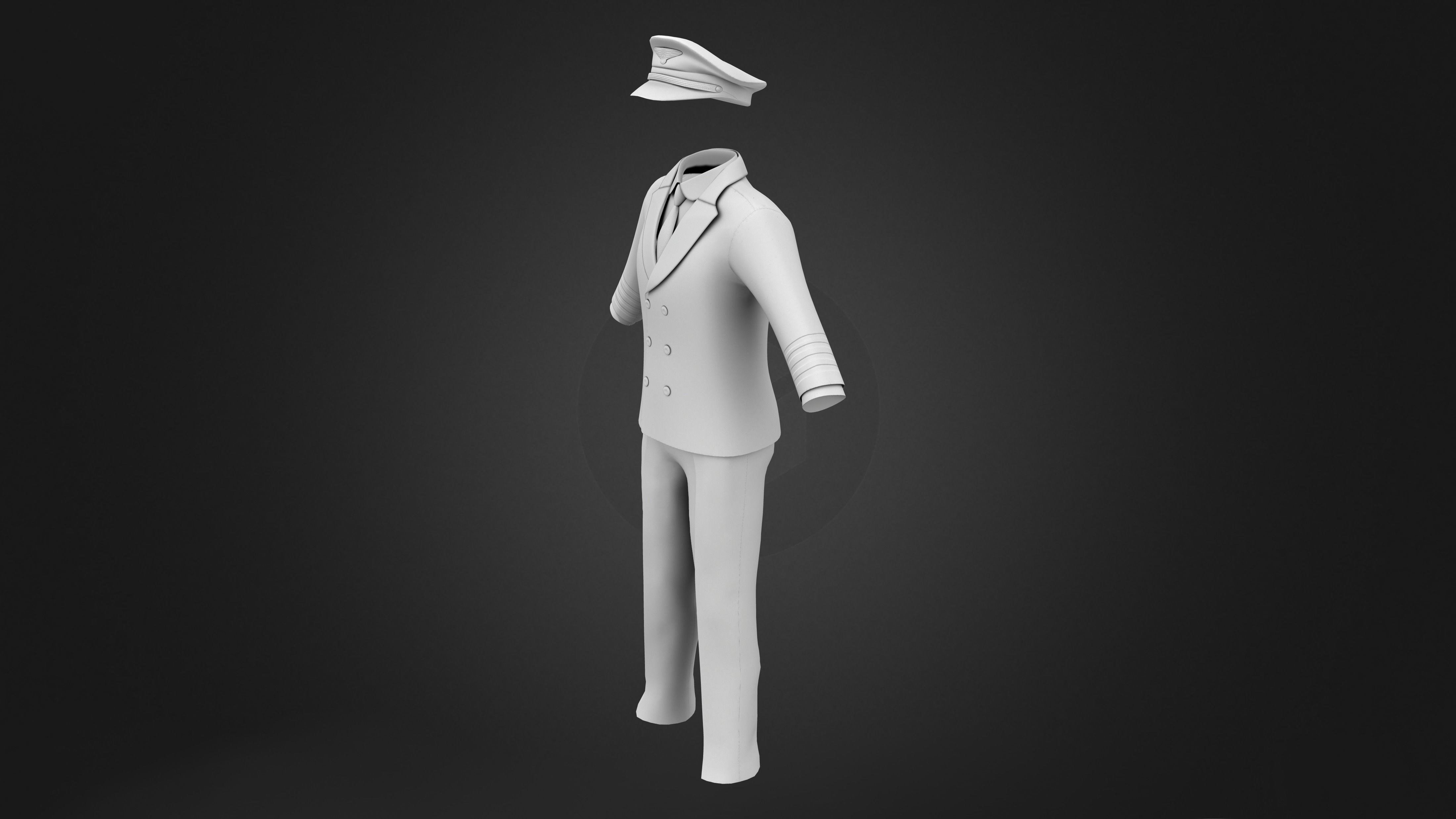 Men Captain Pilot Uniform With Pilot Hat Low-poly 3D model_8