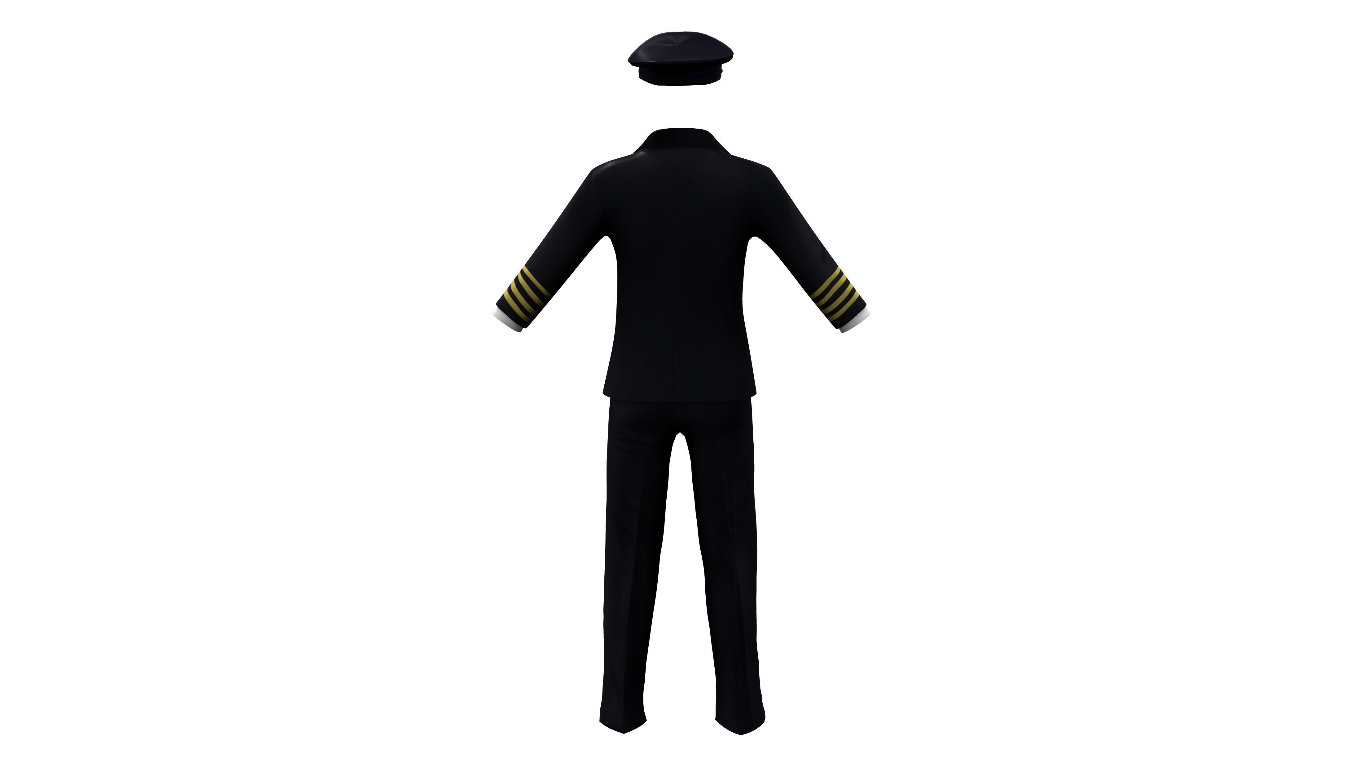 Men Captain Pilot Uniform With Pilot Hat Low-poly 3D model_4