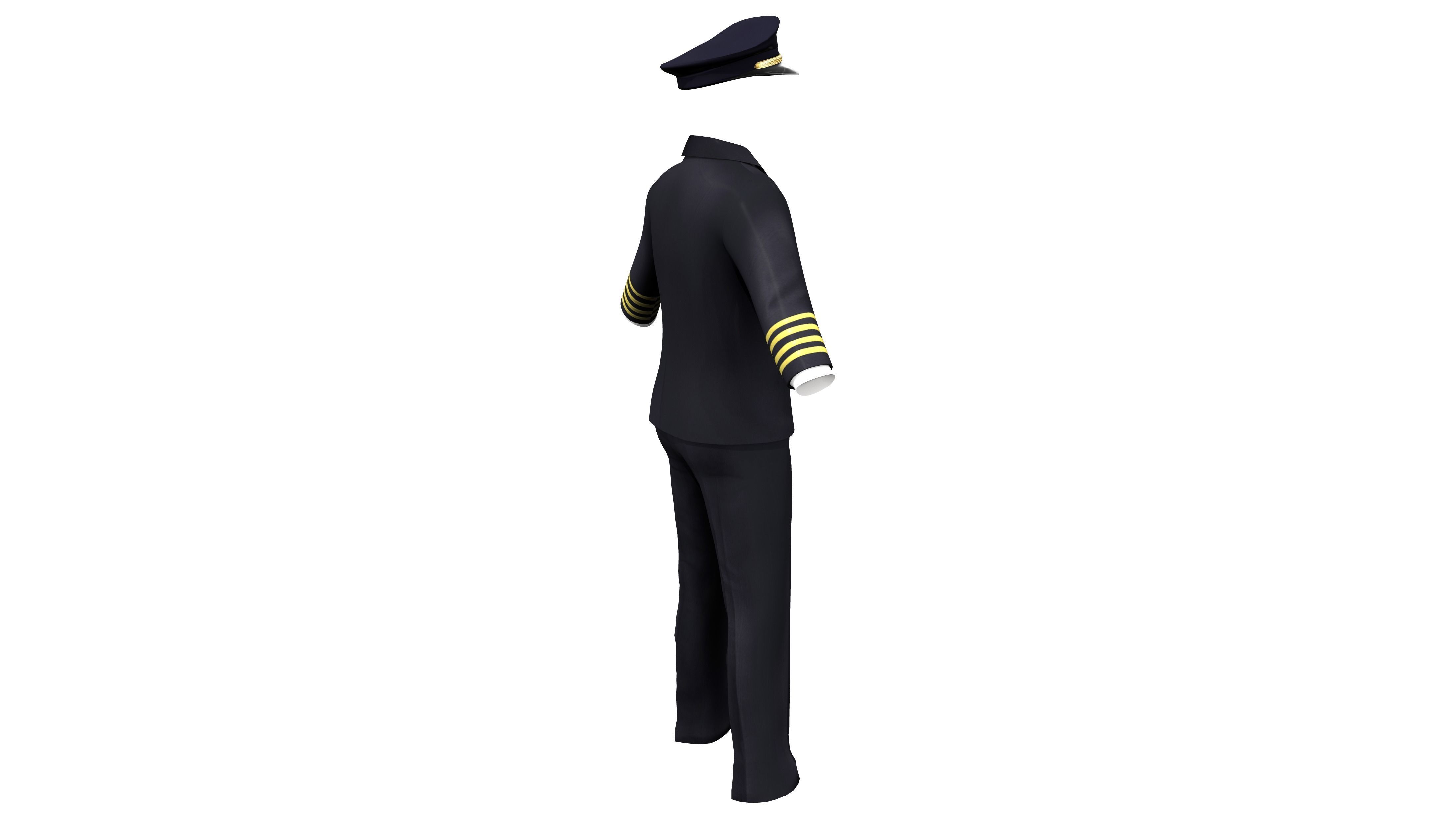 Men Captain Pilot Uniform With Pilot Hat Low-poly 3D model_5