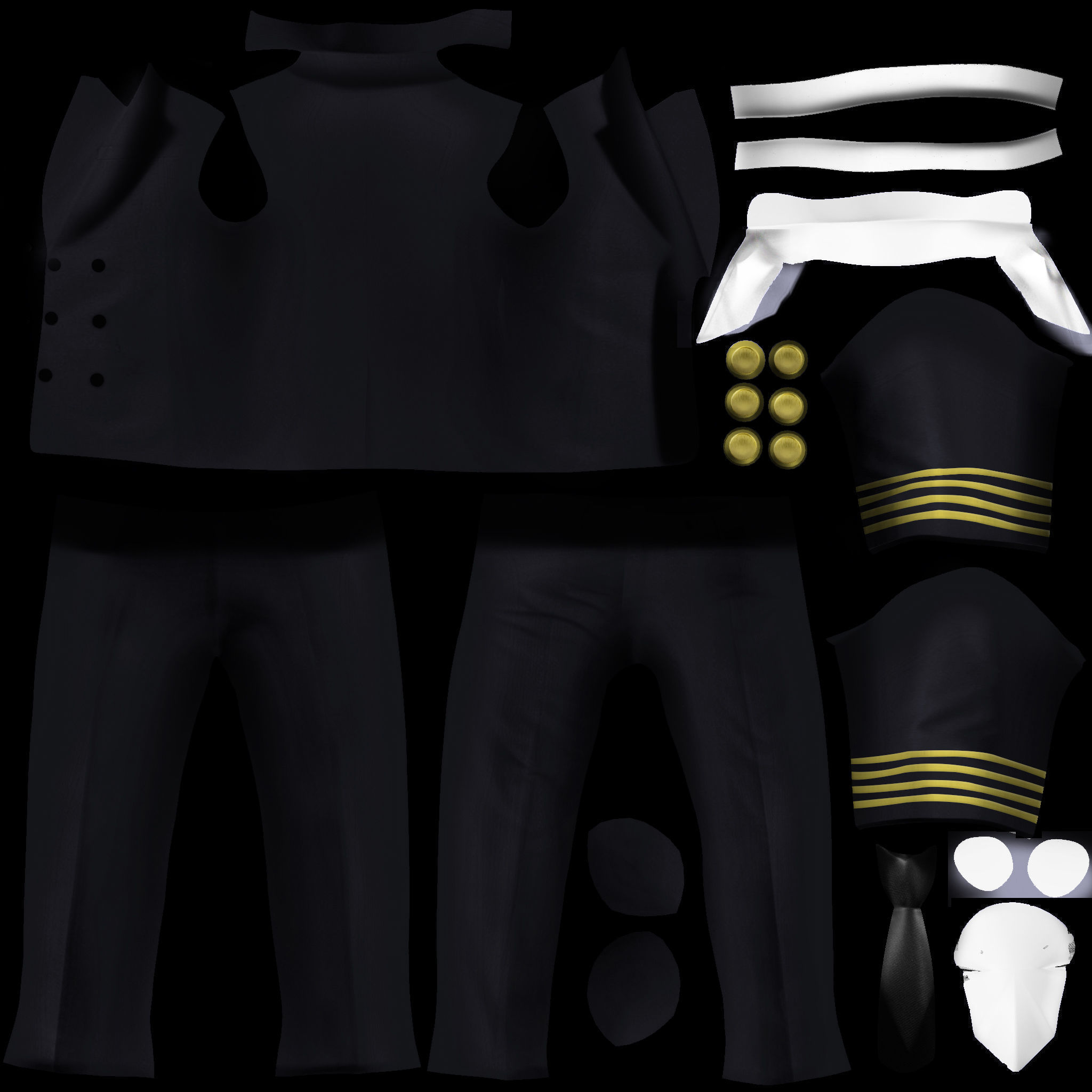 Men Captain Pilot Uniform With Pilot Hat Low-poly 3D model_10