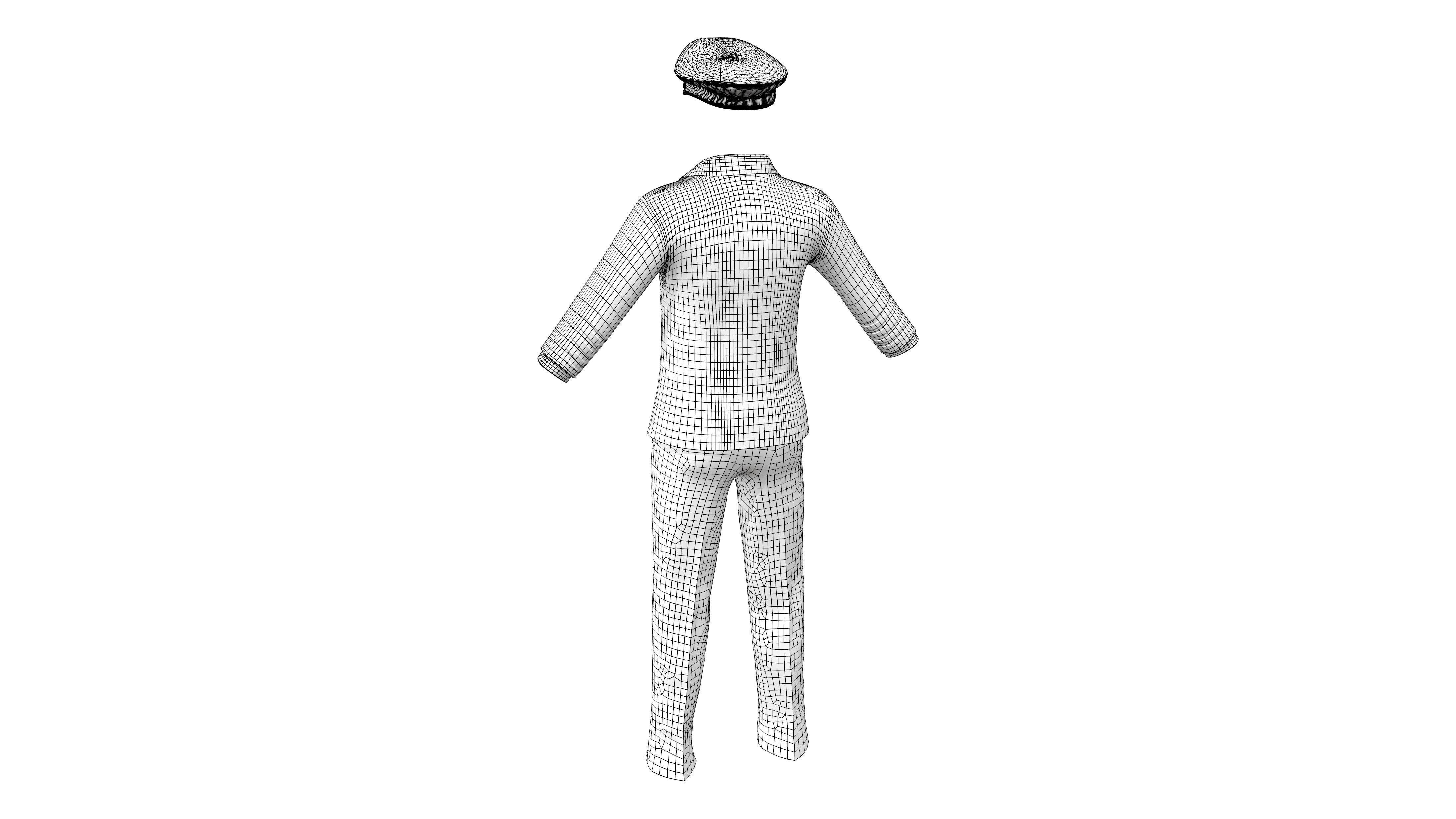 Men Captain Pilot Uniform With Pilot Hat Low-poly 3D model_7