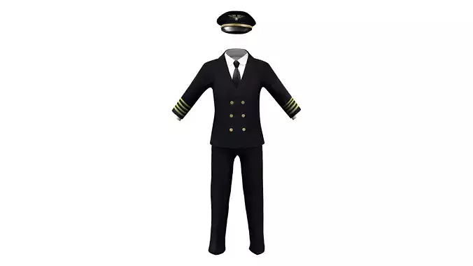 Men Captain Pilot Uniform With Pilot Hat Low-poly 3D model Men Captain Pilot Uniform With Pilot Hat Low-poly 3D model