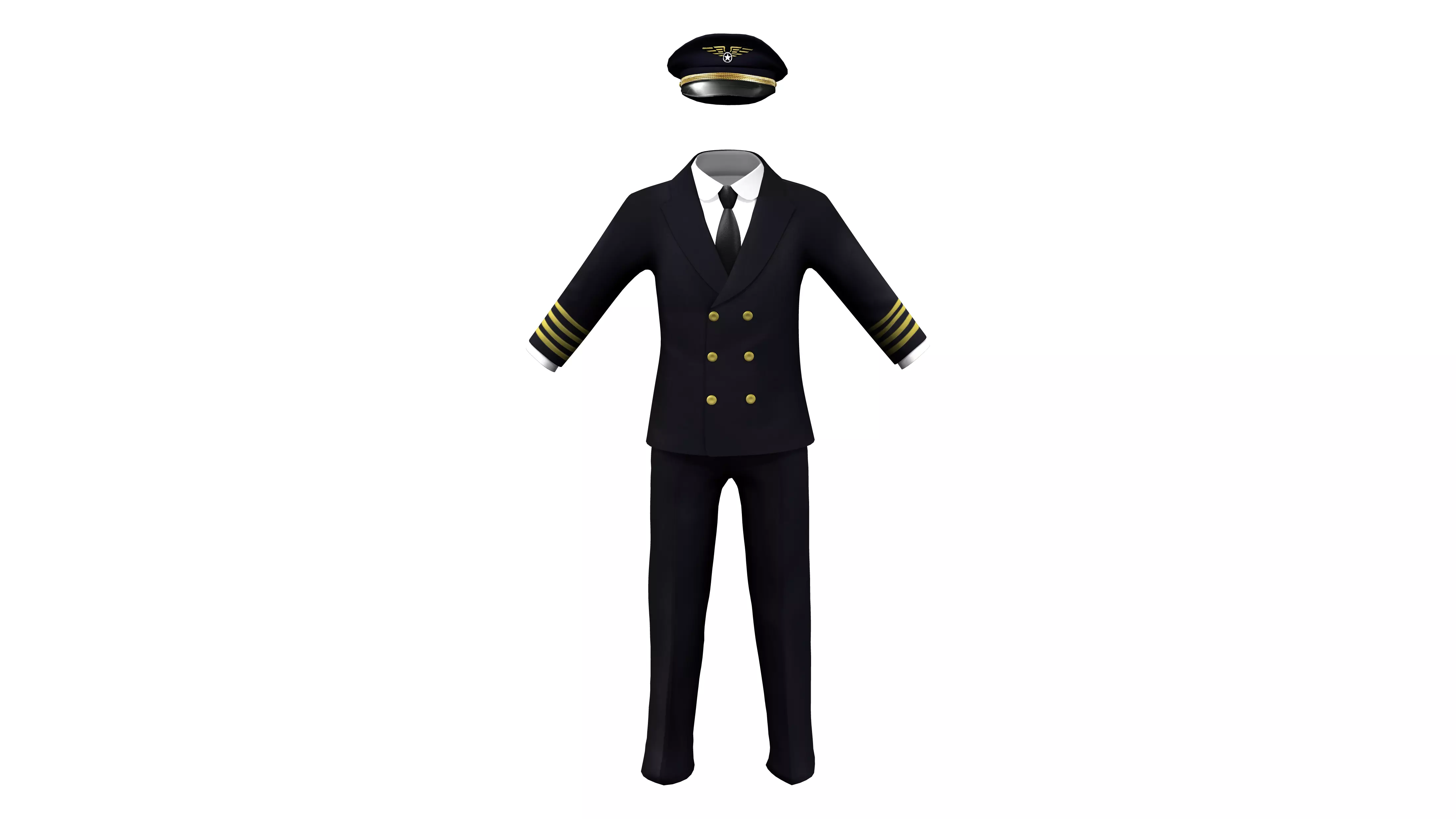 Men Captain Pilot Uniform With Pilot Hat Low-poly 3D model_0