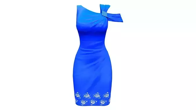 Blue Fashionable Pinned Cutout Off One Shoulder Dress
