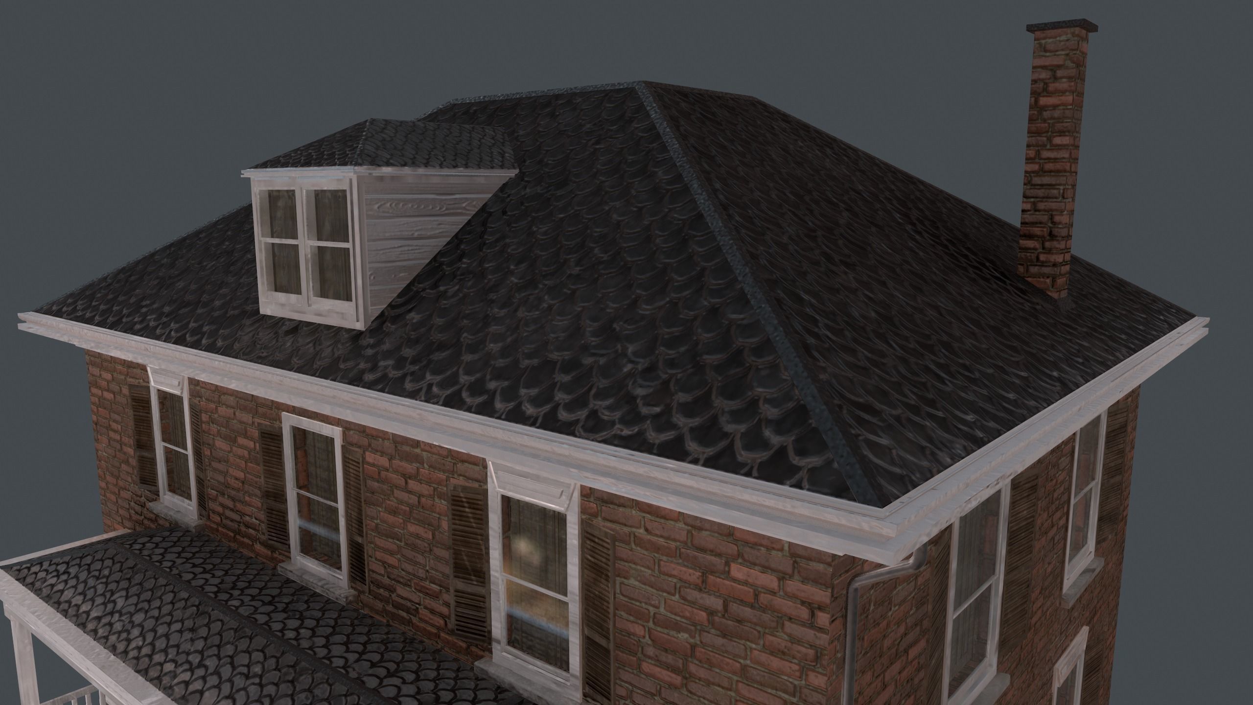 Brick House Low-poly 3D model_9
