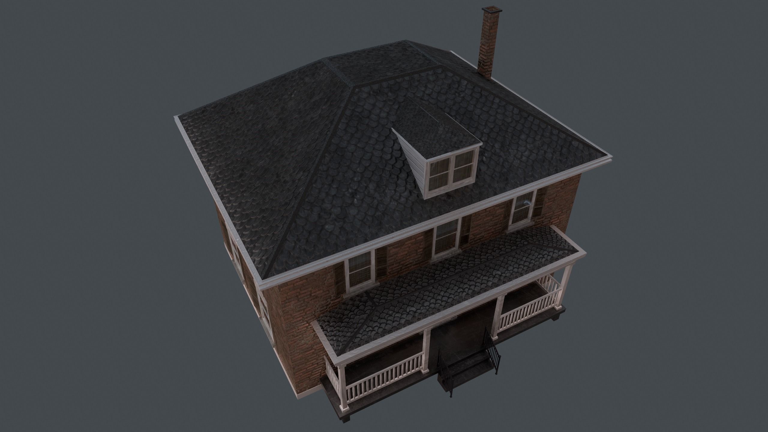 Brick House Low-poly 3D model_6