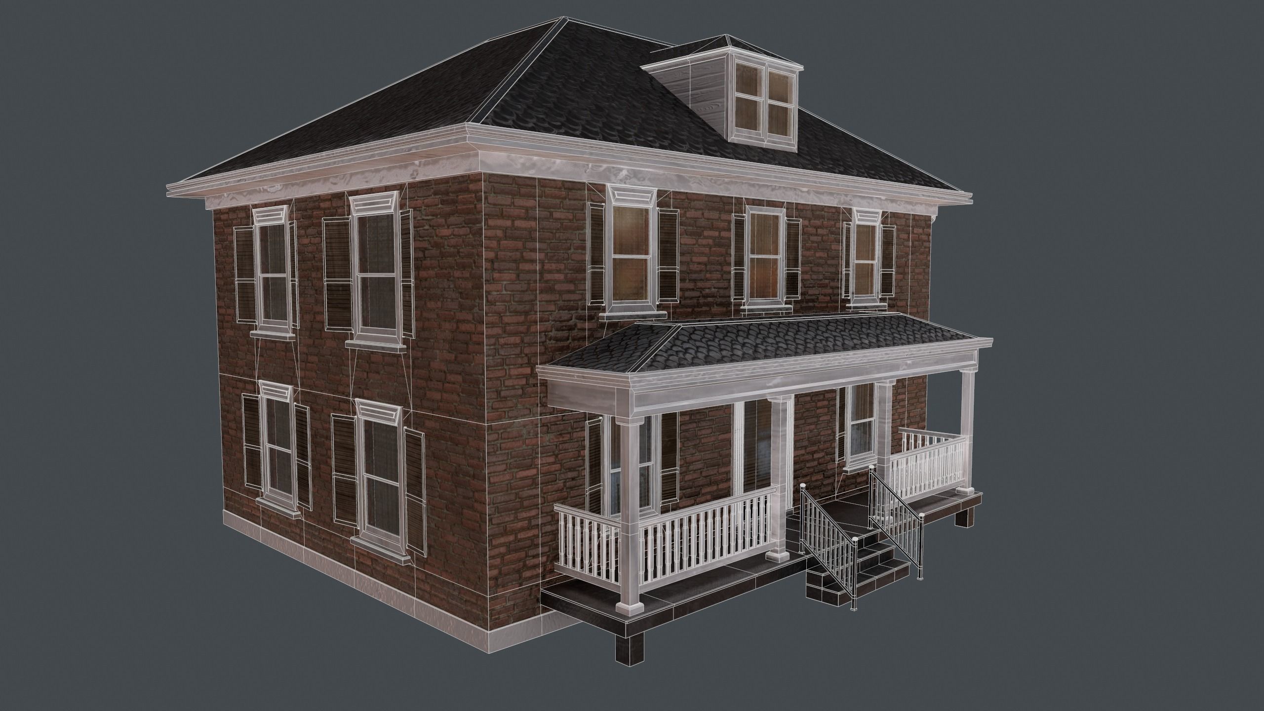 Brick House Low-poly 3D model_11