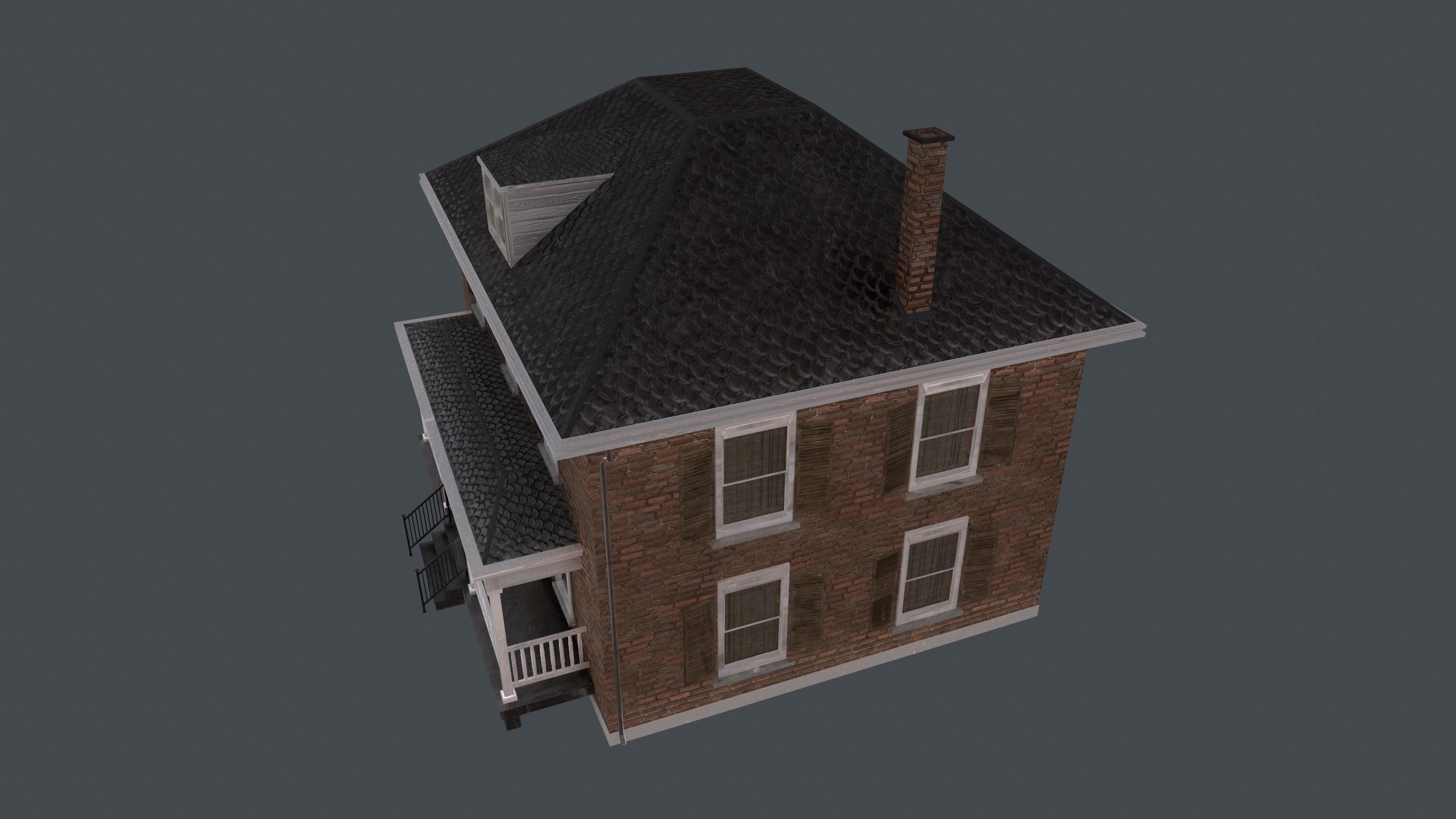 Brick House Low-poly 3D model_7
