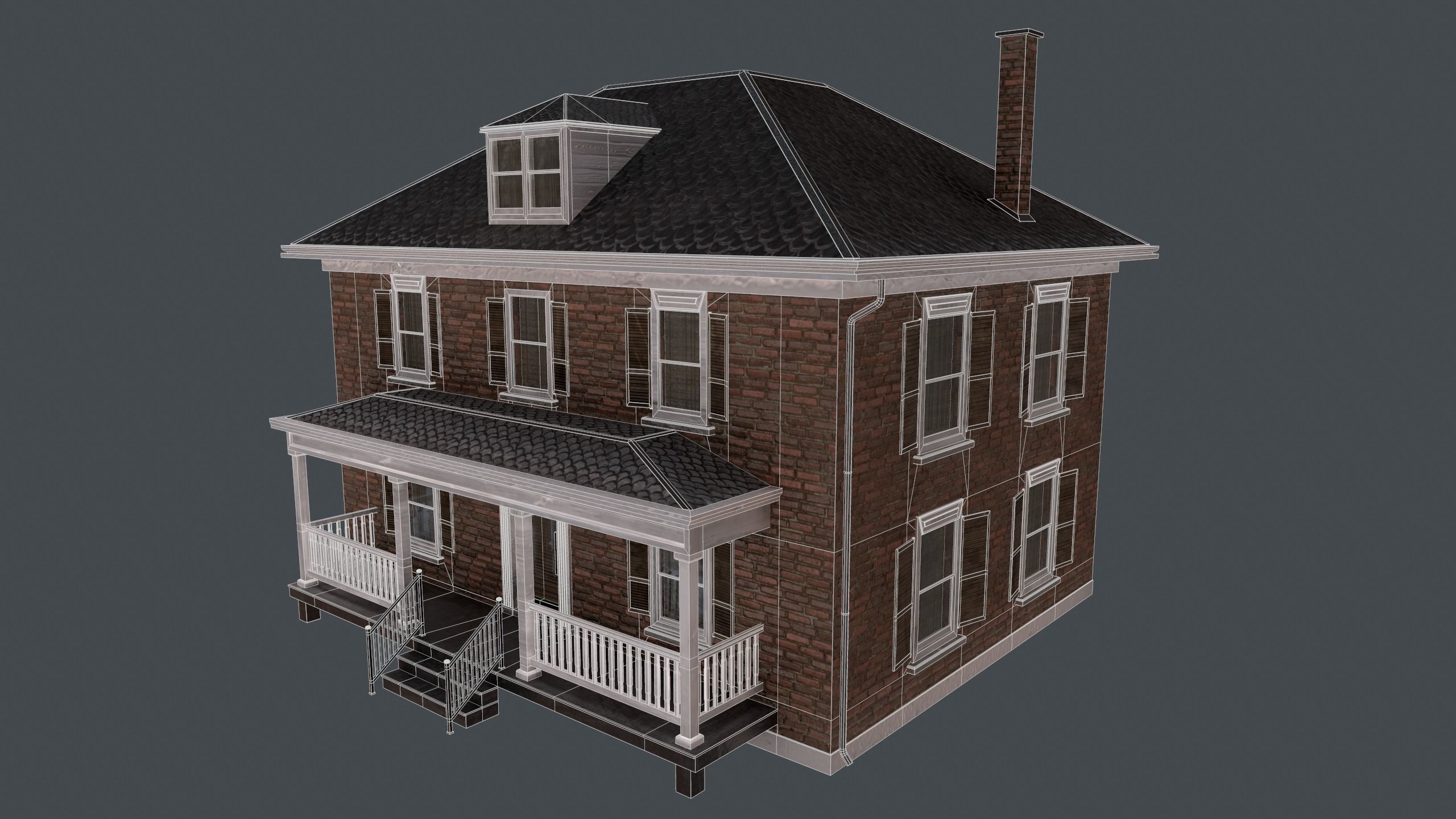 Brick House Low-poly 3D model_10