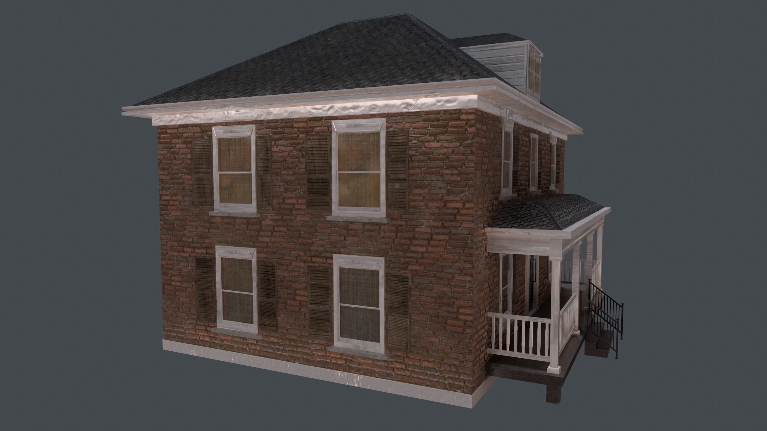 Brick House Low-poly 3D model_5