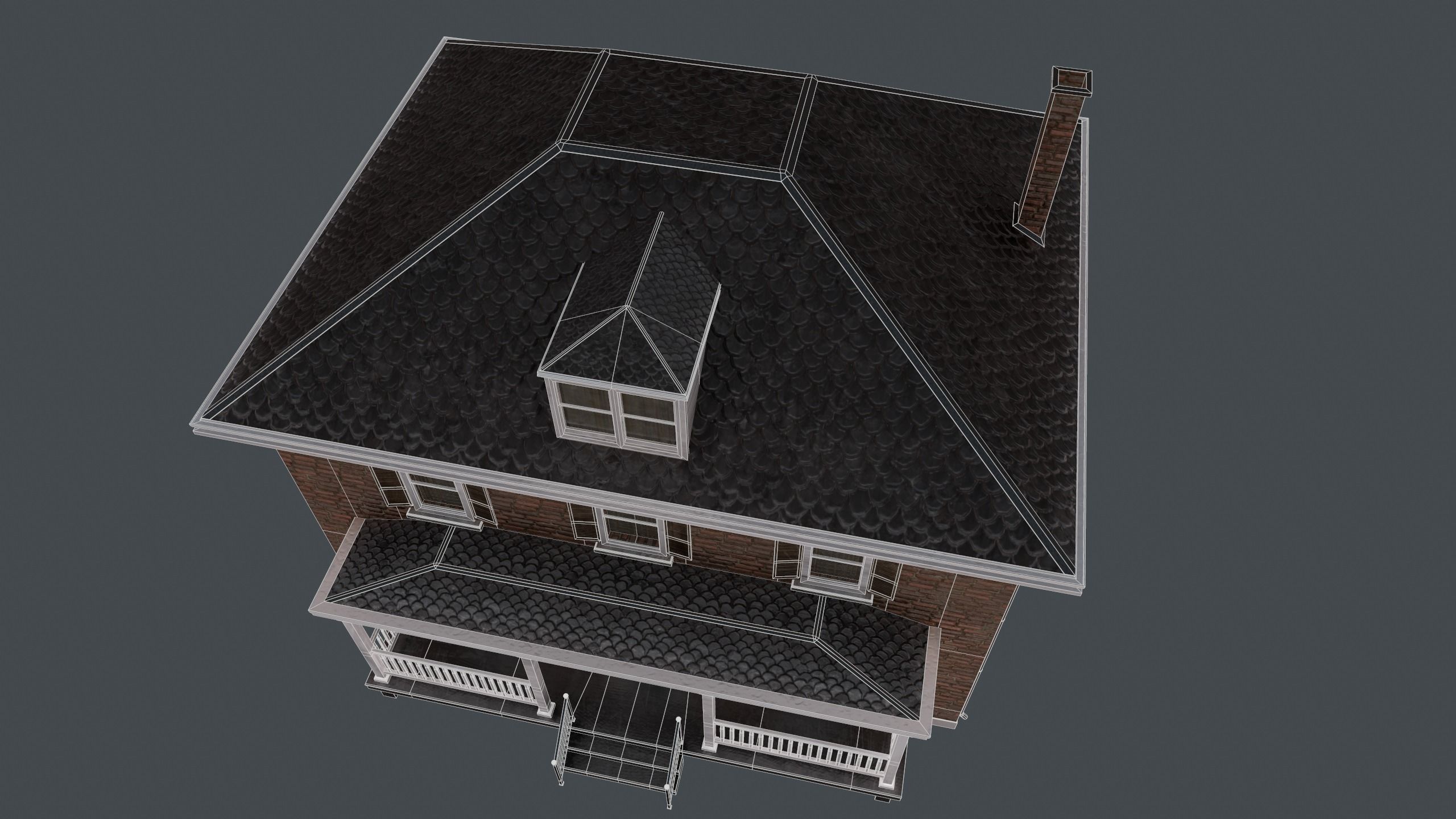 Brick House Low-poly 3D model_12