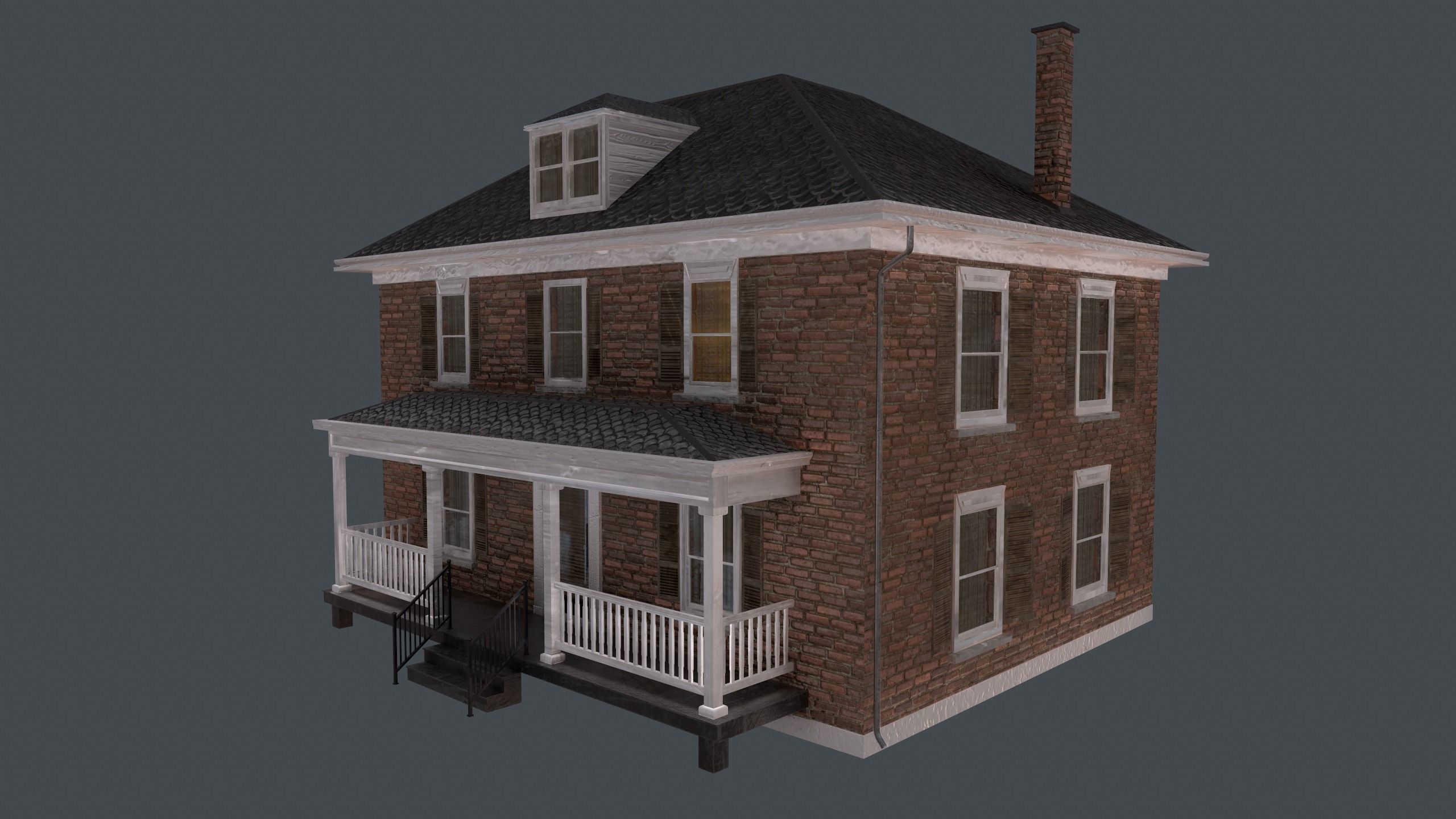 Brick House Low-poly 3D model_1