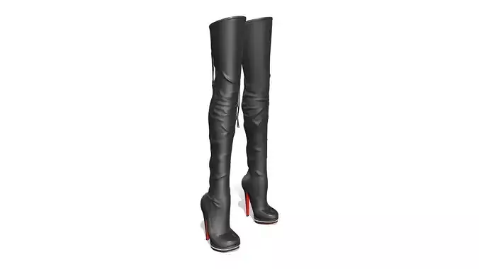 Black Leather Long Knee High Heel Boots