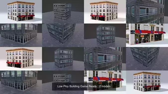 Low Ploy Building Game Ready 3D Model Collection