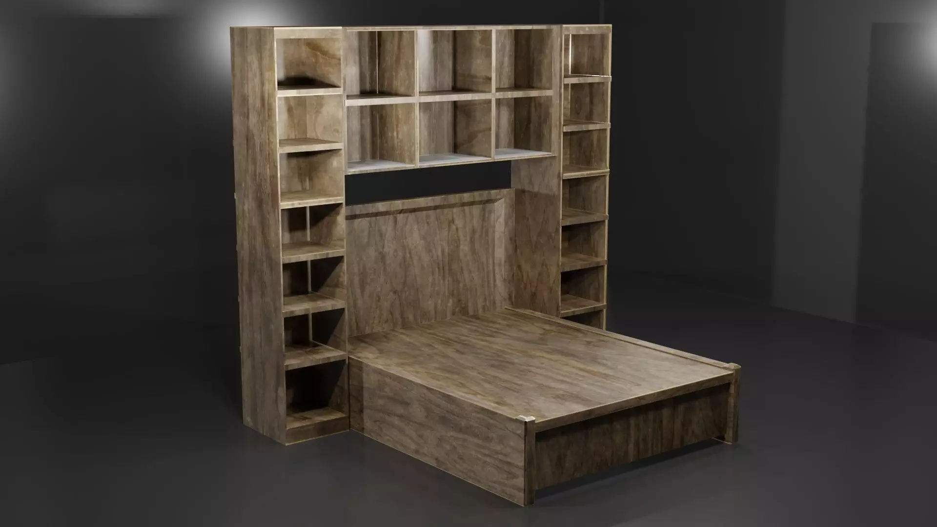 Bed Frame with Shelves - Low poly PBR bedding shelving Free low-poly 3D model