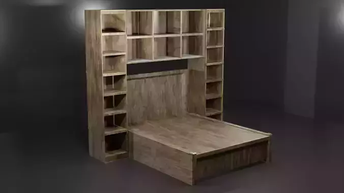Bed Frame with Shelves - Low poly PBR bedding shelving