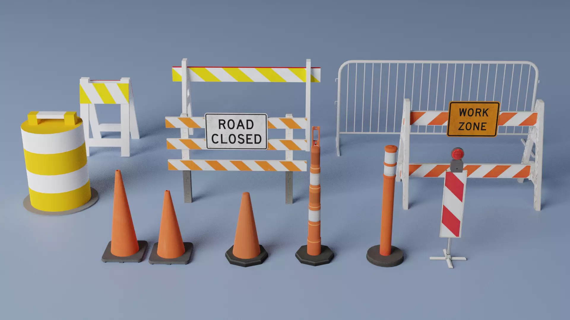 Traffic Barriers  Low-poly 3D model_0